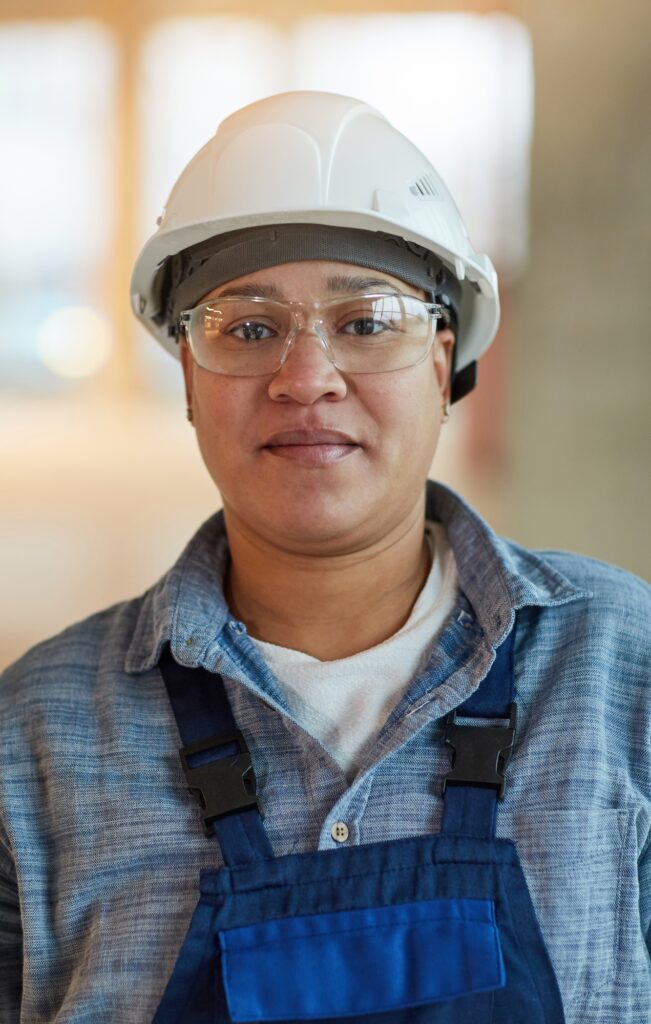 Mixed-Race Female Worker on Construction Site